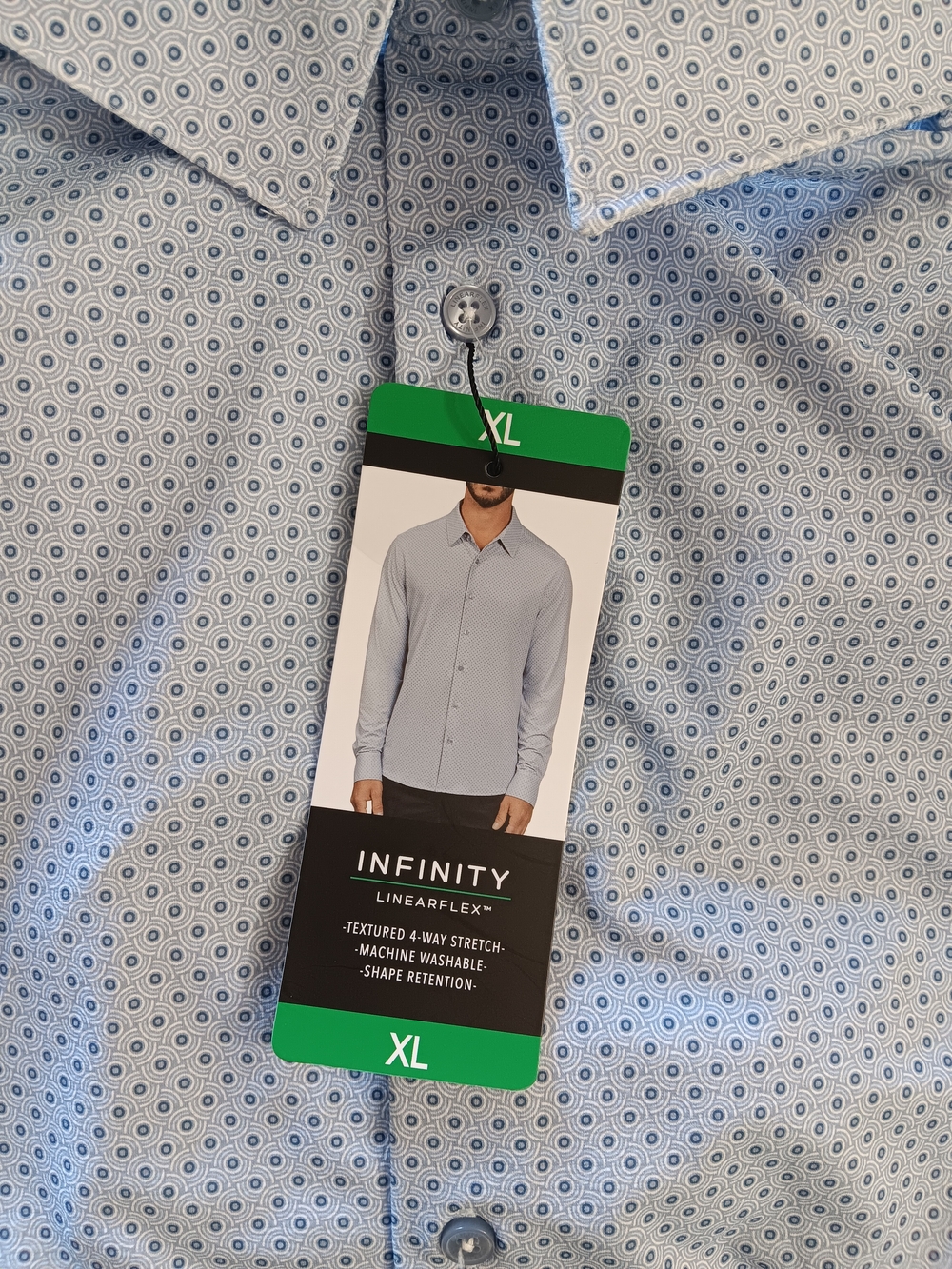 NWT INFINITY Men's Light Blue Micro Circle Print Button-Up Shirt XL